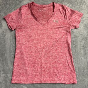 Under Armour UA Shirt Sz. S Pink Women Loose Heatgear V-Neck Short Sleeve
